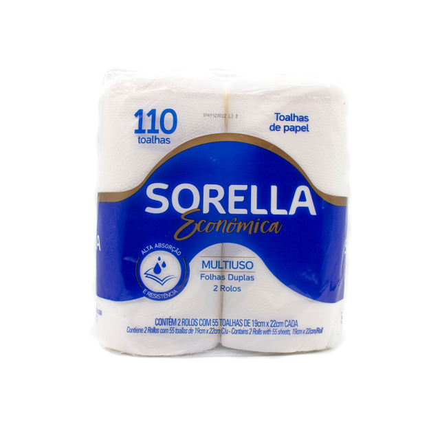 TOALHA DE PAPEL FOLHA DUPLA SORELLA ECONÔMICA PACOTE 2 UNIDADES